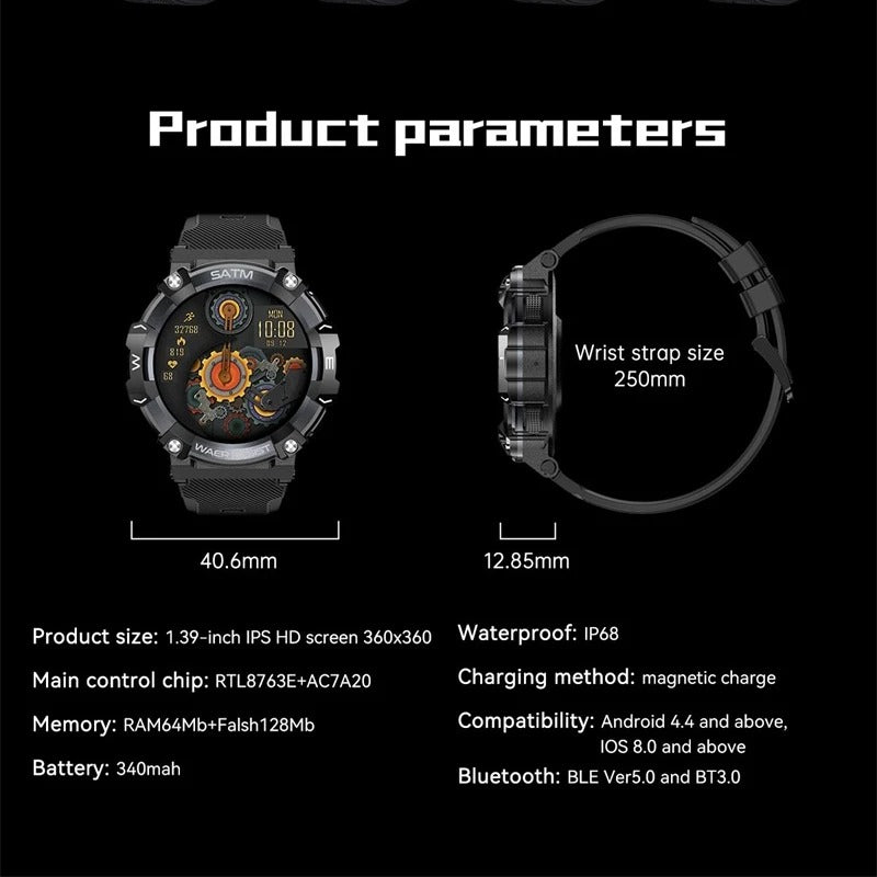 Titan PG Tactical Smartwatch – Rugged Military Design, Waterproof, Heart Monitor, and Military-Grade Durability