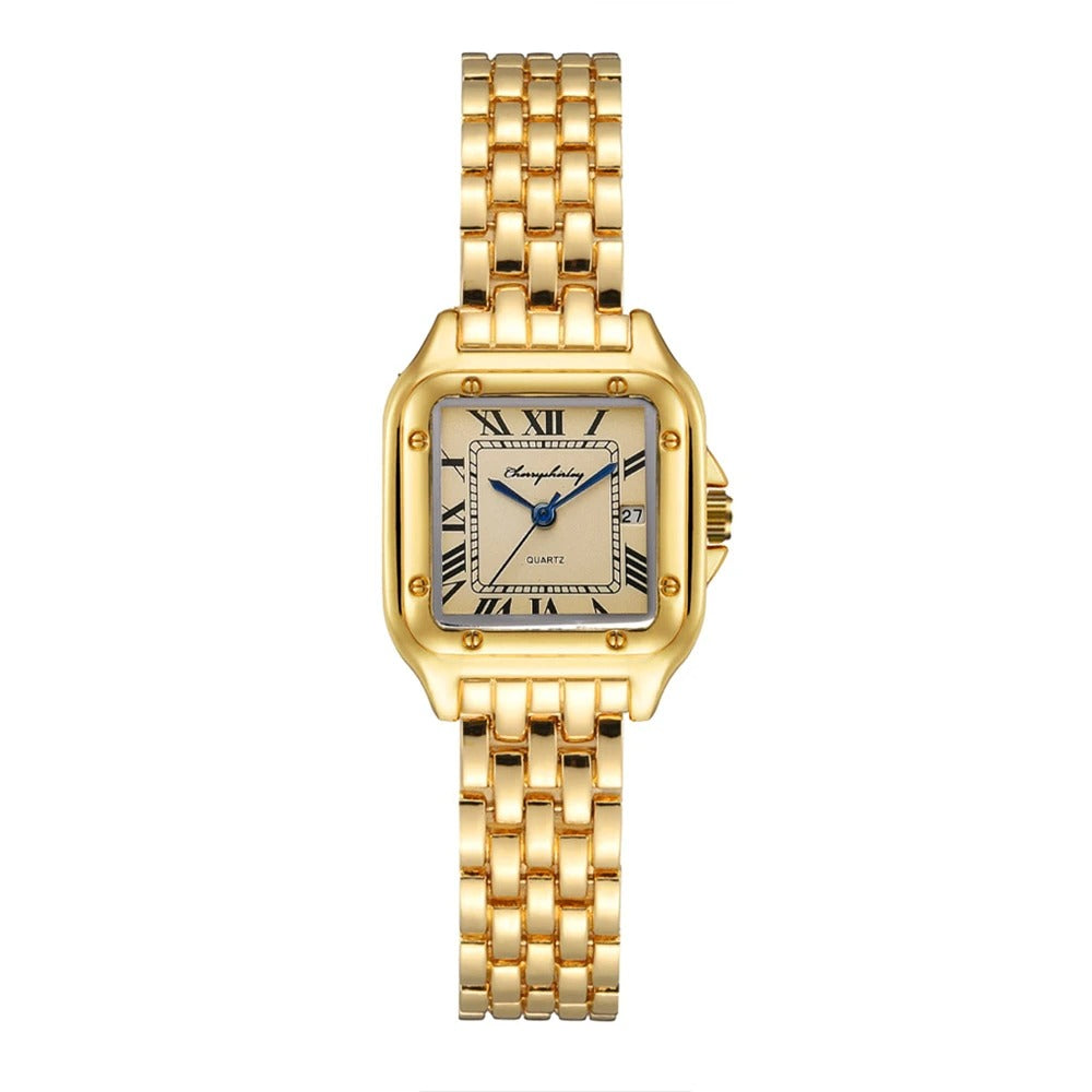 Luxury Alloy Ladies Watch - Gold or Silver Case & Bracelet Elegant Roman Design