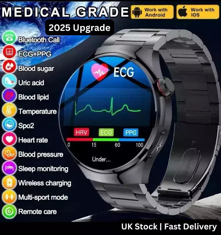 Diabetes Smartwatch with Glucose Monitoring – Non-Invasive Blood Sugar Tester for Health & Fitness