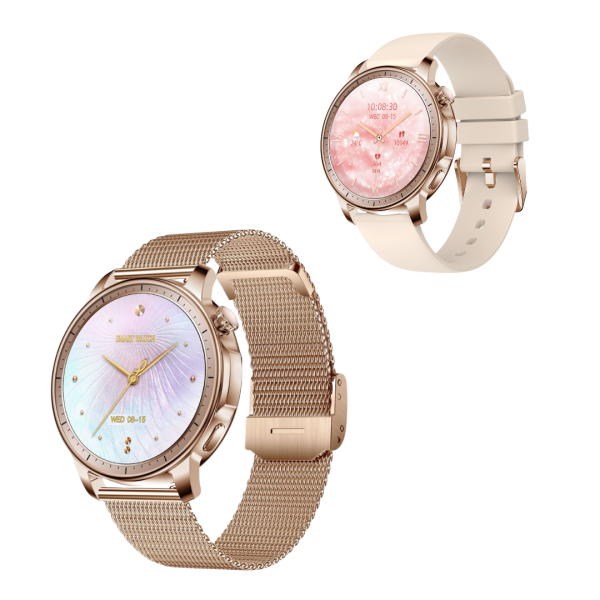 S25 2-in-1 Smartwatch | Gold Strap, AMOLED Display & Health Monitoring for Active Women